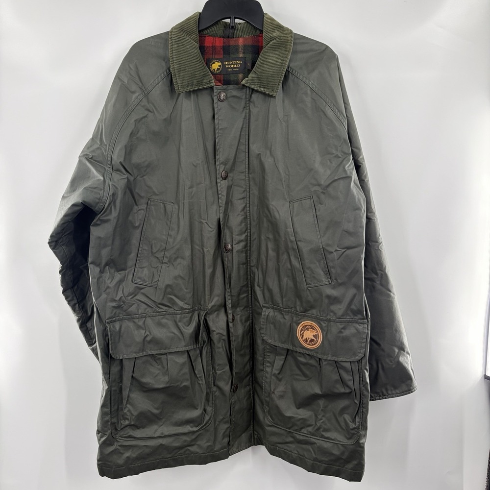 VTG Hunting World New York Coat Men L Wax Corduroy‎ Trim Light Field Jacket USA